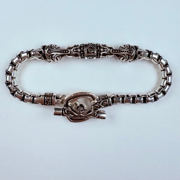 NightRider Royal Mortem Skull Sterling Silver Chrome 925 Hearts Bracelet - Picture 5 of 11